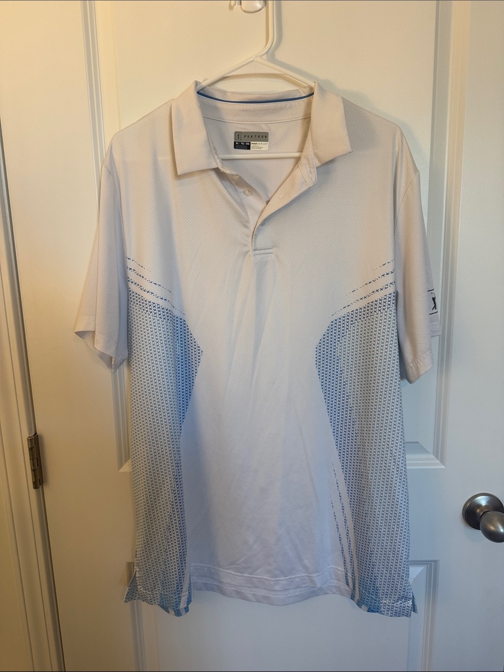 PGA tour White Polo with Light Blue Accents